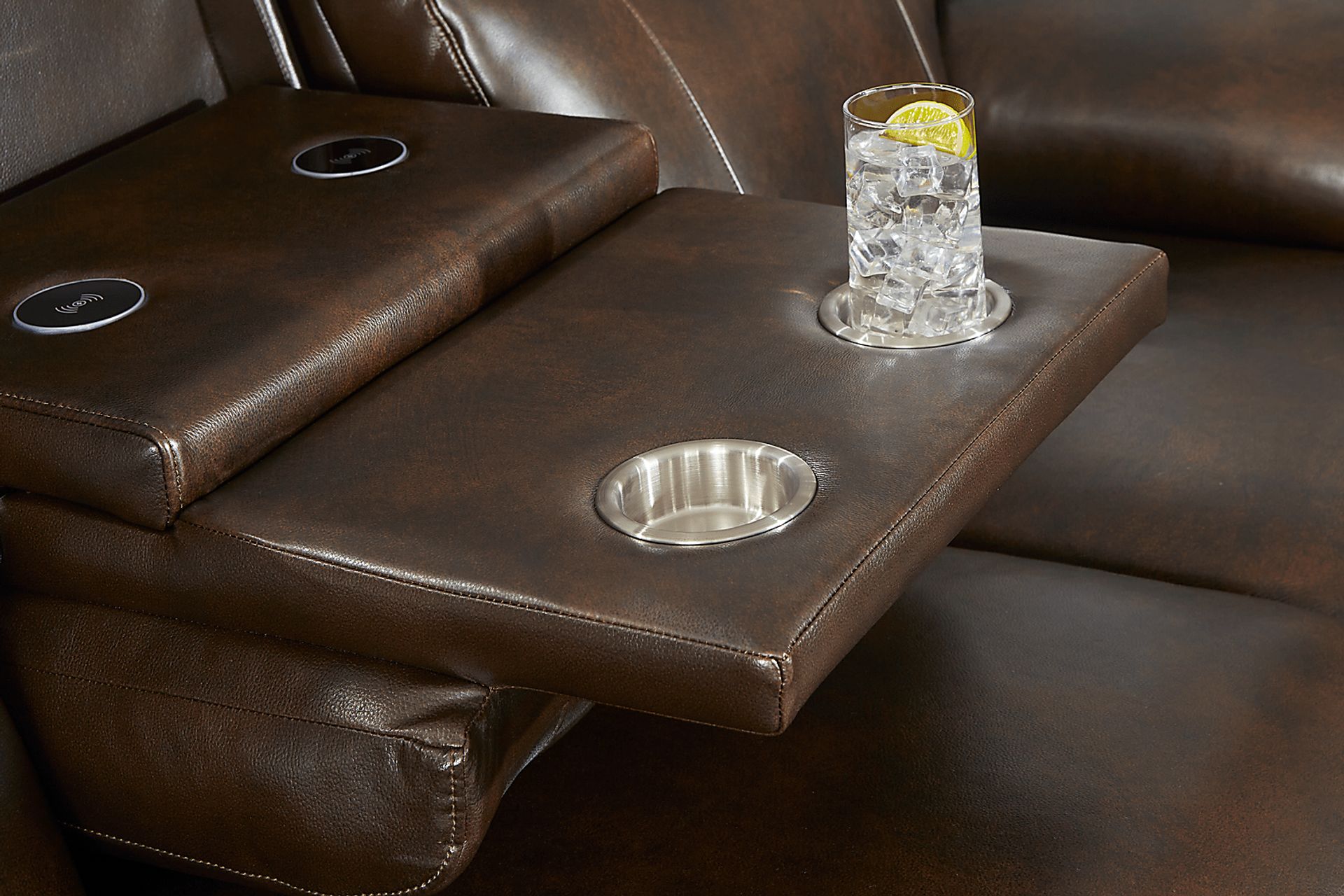 Barolo Brown Leather 5 Pc Triple Power Reclining Living Room with Massage and Heat - Image 5