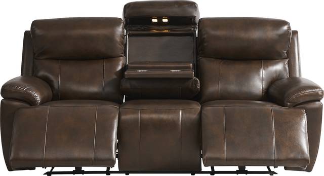 Barolo Brown Leather Triple Power Reclining Sofa with Massage and Heat - Thumbnail - Image 4