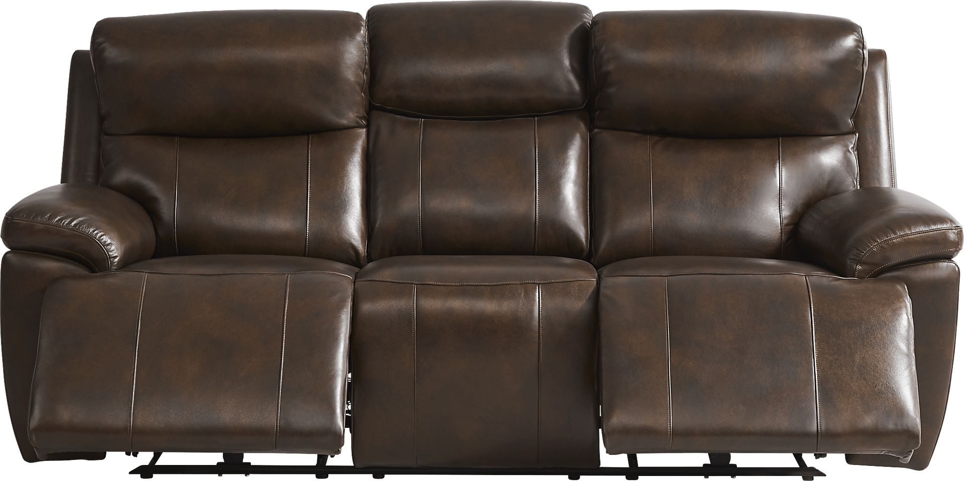 Barolo Brown Leather Triple Power Reclining Sofa with Massage and Heat - Image 1
