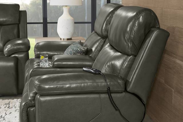 Barolo Dark Gray Leather 7 Pc Triple Power Reclining Living Room with Massage and Heat - Thumbnail - Image 18