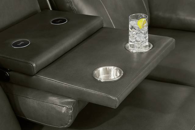 Barolo Dark Gray Leather 7 Pc Triple Power Reclining Living Room with Massage and Heat - Thumbnail - Image 11