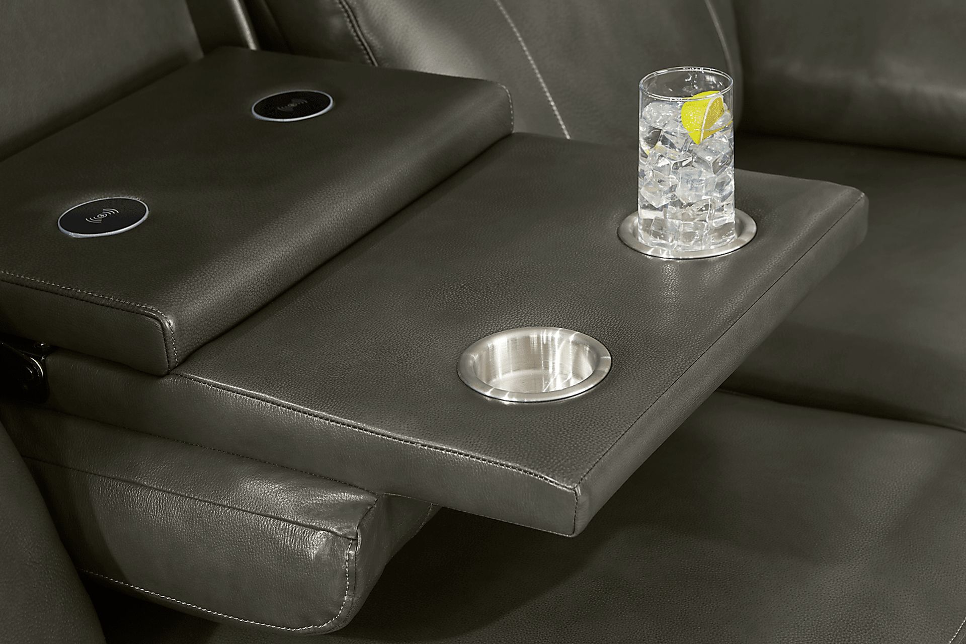 Barolo Dark Gray Leather Triple Power Reclining Sofa with Massage and Heat - Image 10