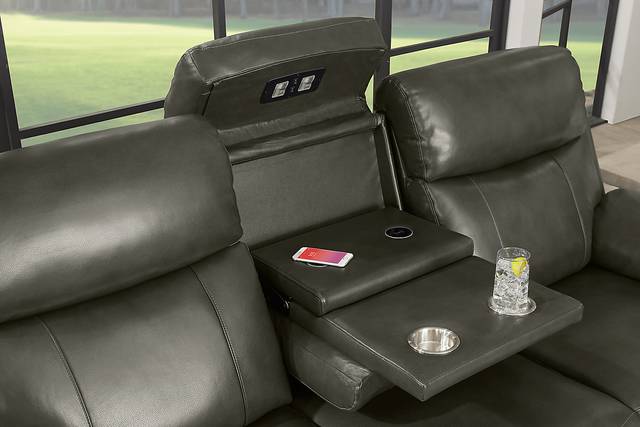 Barolo Dark Gray Leather 7 Pc Triple Power Reclining Living Room with Massage and Heat - Thumbnail - Image 12