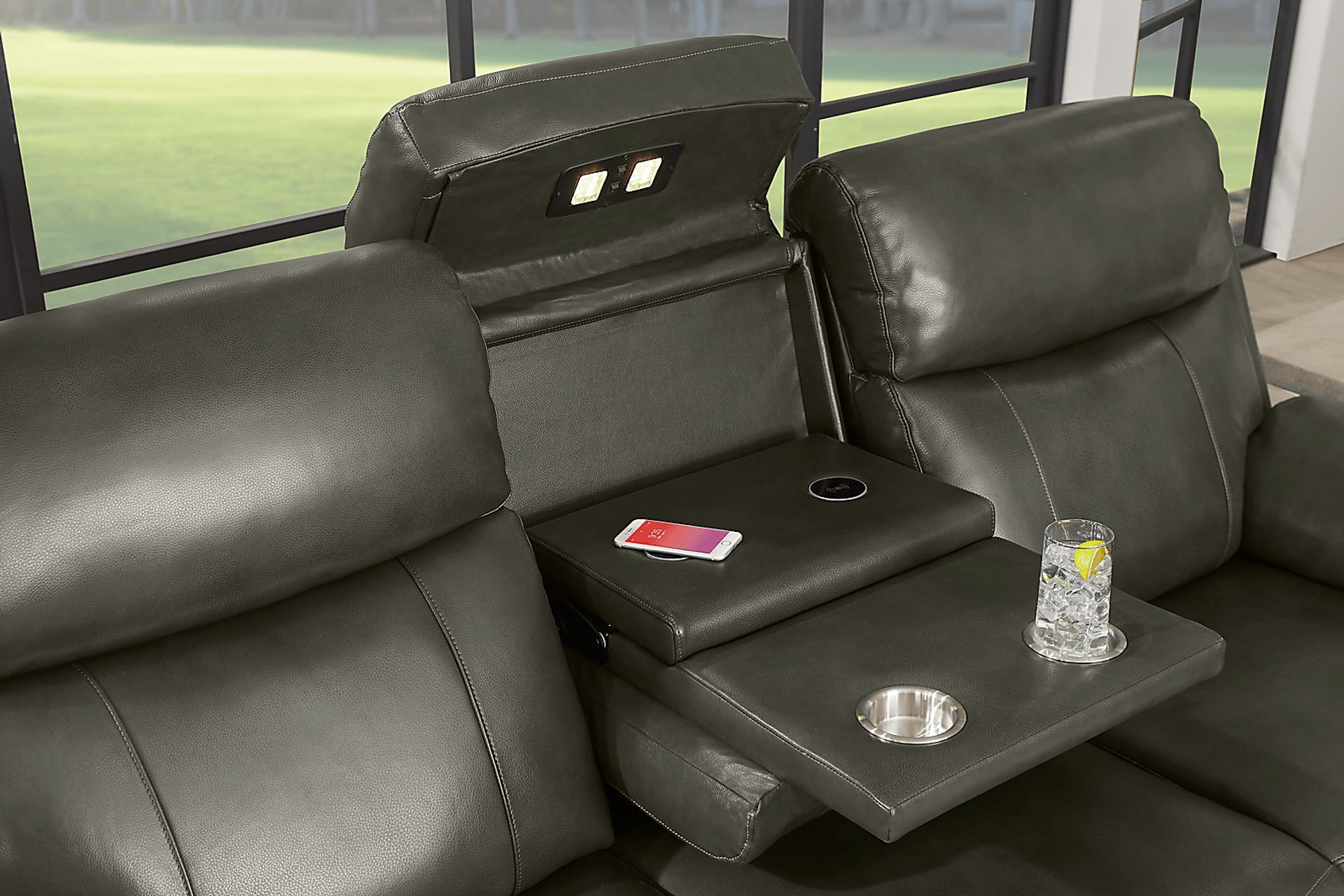 Barolo Dark Gray Leather Triple Power Reclining Sofa with Massage and Heat - Image 12