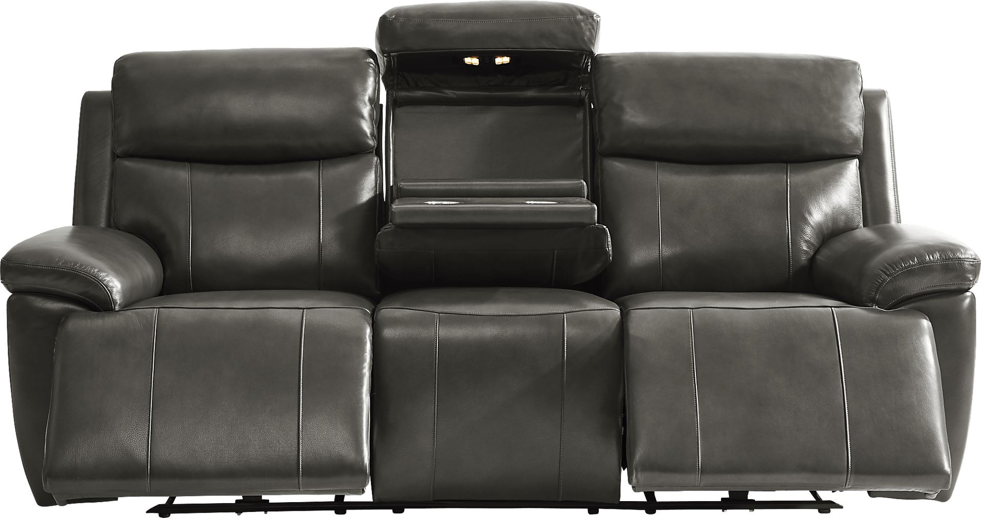 Barolo Dark Gray Leather Triple Power Reclining Sofa with Massage and Heat - Image 4