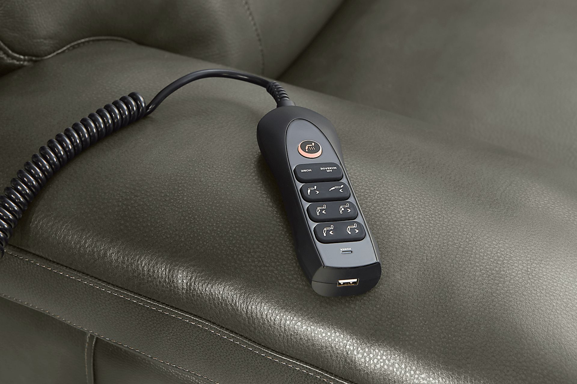 Barolo Dark Gray Leather Triple Power Reclining Sofa with Massage and Heat - Image 7