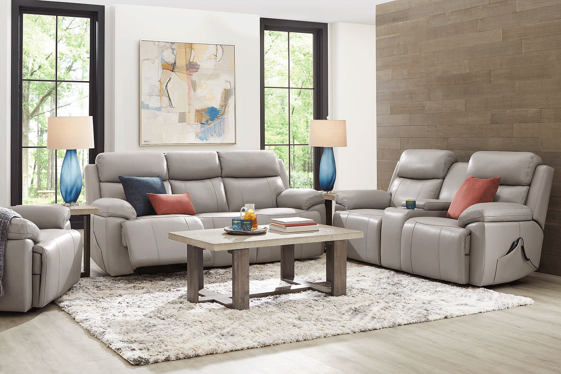 Barolo Dove Leather 6 Pc Triple Power Reclining Living Room with Massage and Heat - Image 1