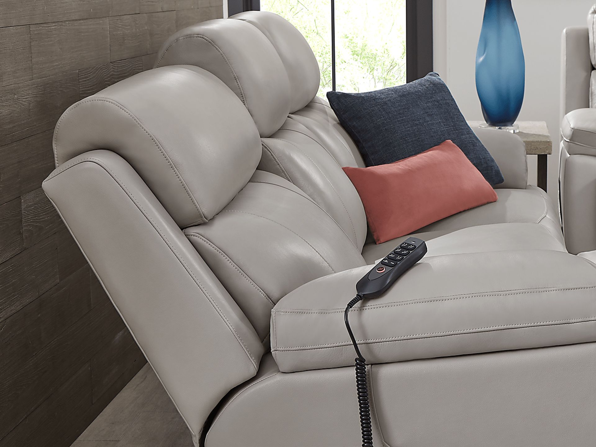 Barolo Dove Leather 5 Pc Triple Power Reclining Living Room with Massage and Heat - Image 6