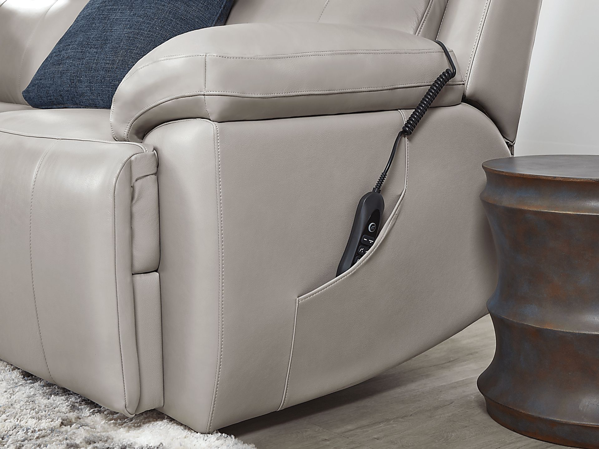 Barolo Dove Leather 5 Pc Triple Power Reclining Living Room with Massage and Heat - Image 7