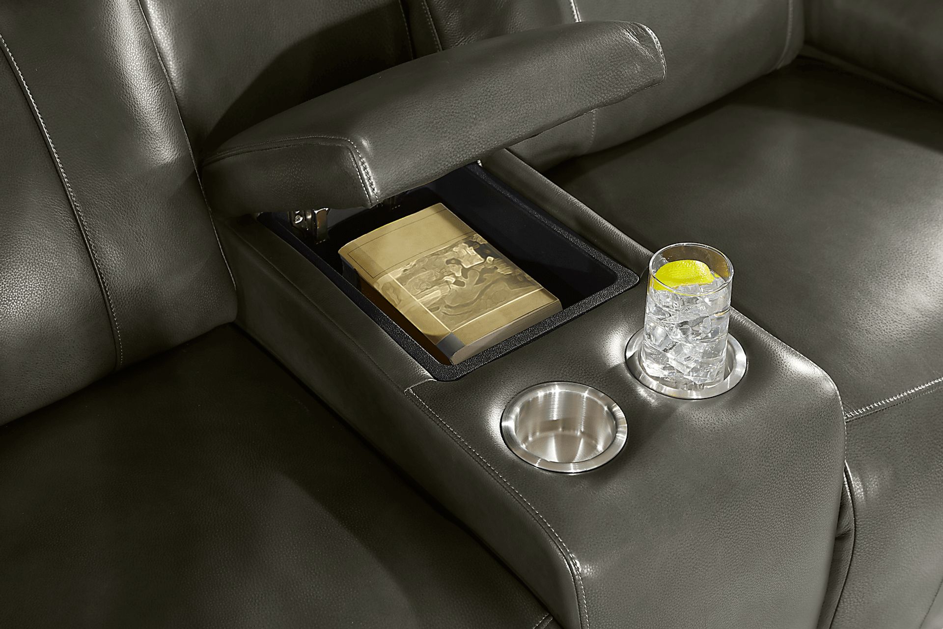 Barolo Gray Leather Triple Power Reclining Console Loveseat - Image 4