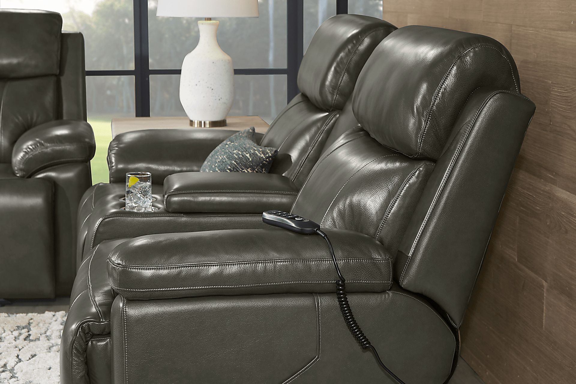 Barolo Gray Leather Triple Power Reclining Console Loveseat - Image 5