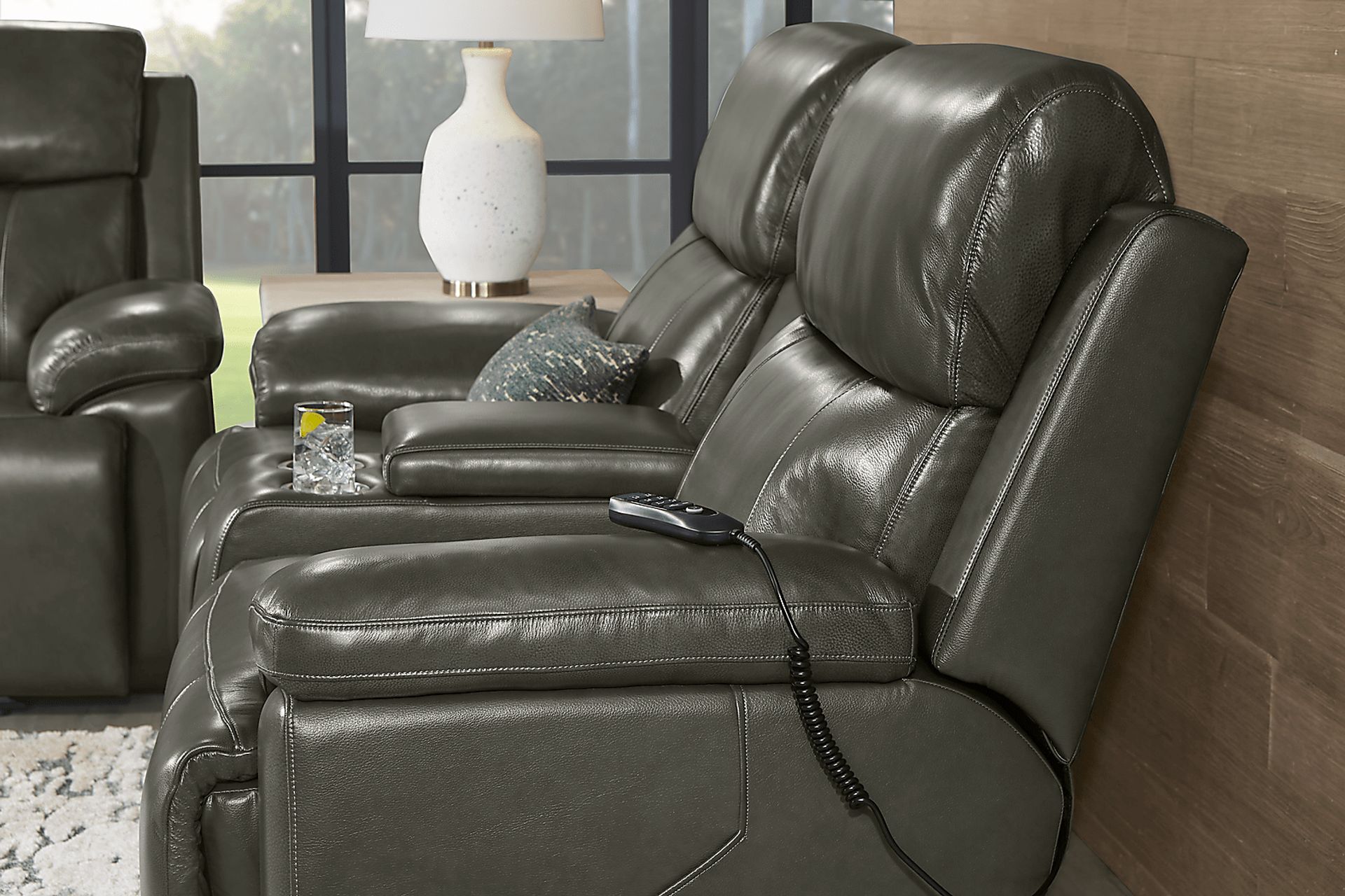 Barolo Gray Leather Triple Power Reclining Console Loveseat - Image 6