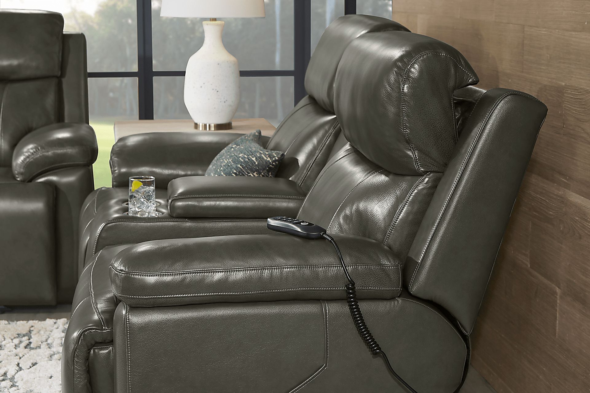 Barolo Gray Leather Triple Power Reclining Console Loveseat - Image 7