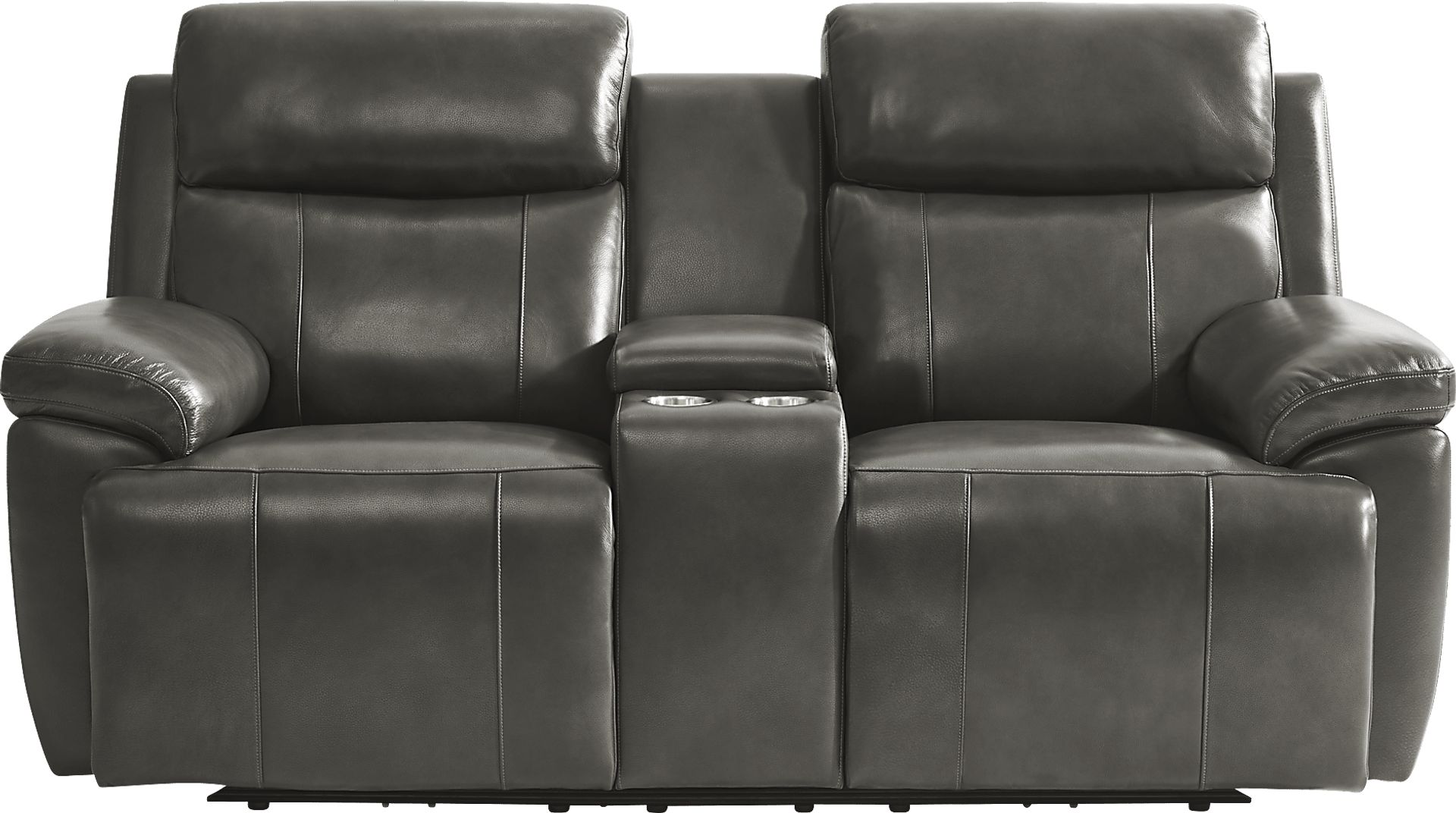 Barolo Gray Leather Triple Power Reclining Console Loveseat - Image 1