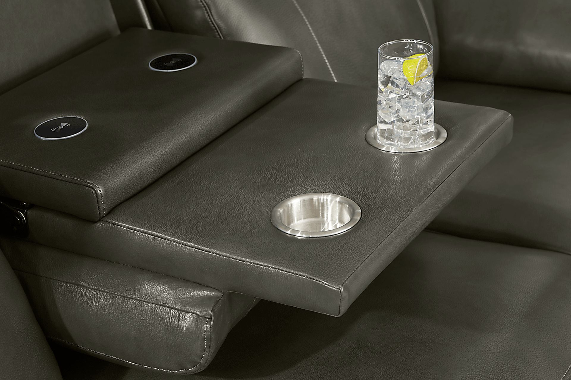 Barolo Gray Leather 5 Pc Triple Power Reclining Living Room with Massage and Heat - Image 11