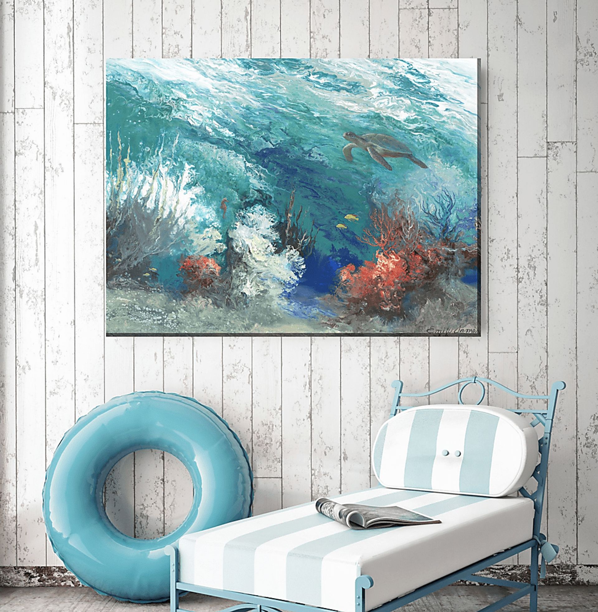 Barrier Reef Turquoise Indoor/Outdoor Wall Art - Image 2