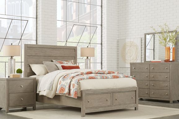 Studio Place 7 Pc Silver Gray King Bedroom Set With Dresser, Mirror, 3 Pc  King Bed, Nightstand