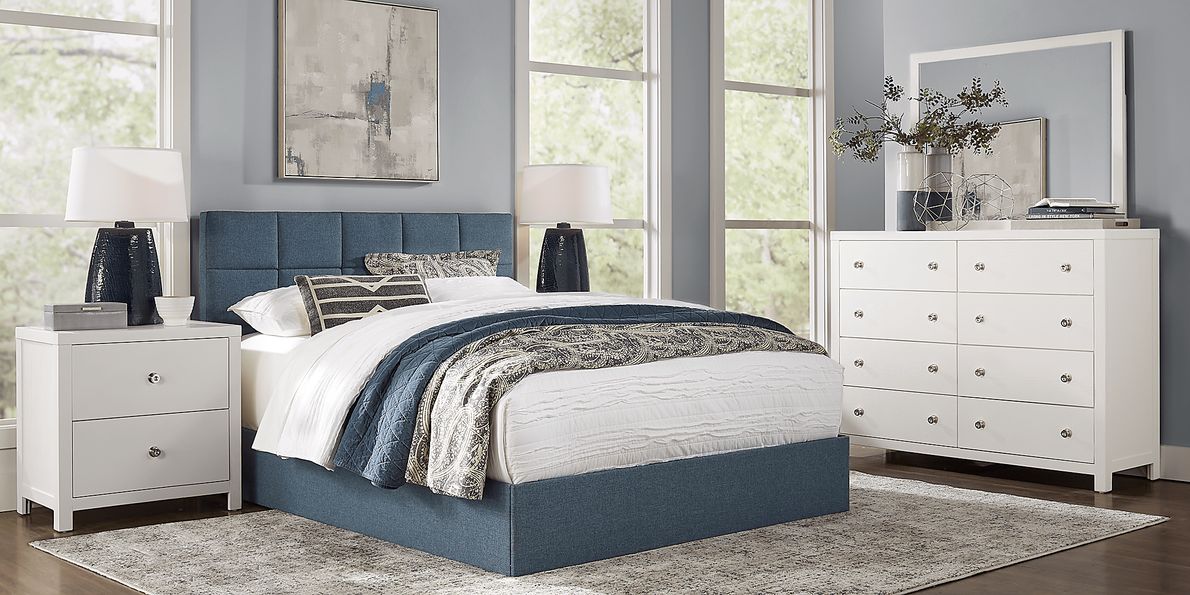 Aubrielle Blue 3 Pc Queen Square Upholstered Bed