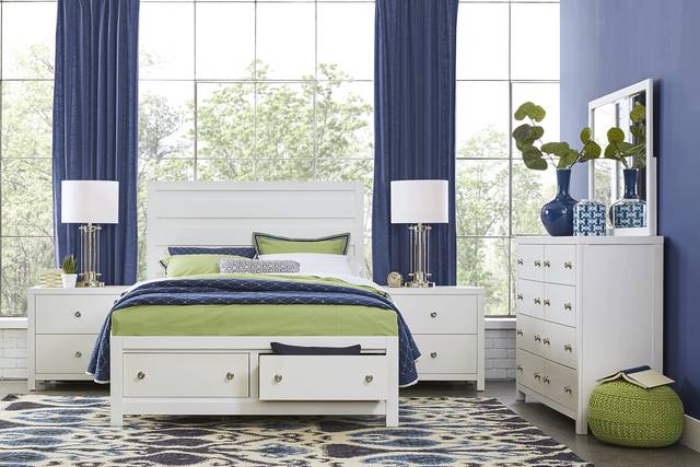 Barringer Place White 7 Pc King Panel Bedroom with Storage - Thumbnail - Image 1