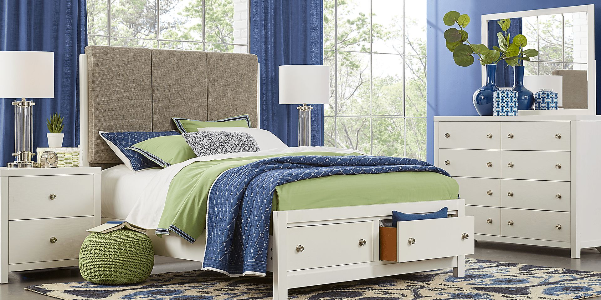 Barringer Place White 8 Pc King Upholstered Bedroom with Storage - Image 1