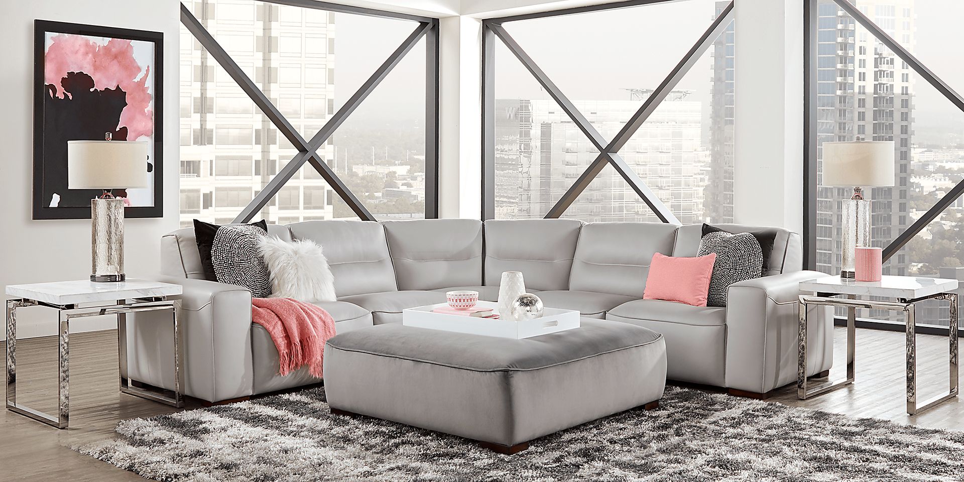 Bartello Gray 3 Pc Leather Sectional - Image 2