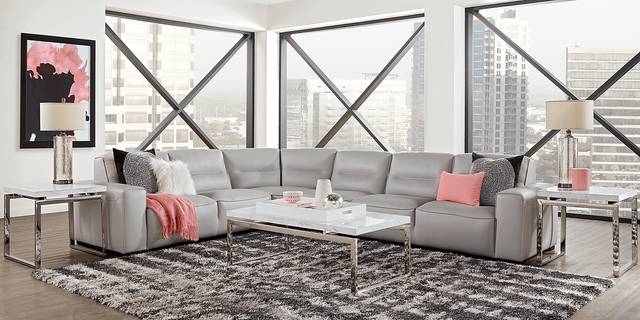 Bartello Gray 4 Pc Leather Sectional - Thumbnail - Image 2