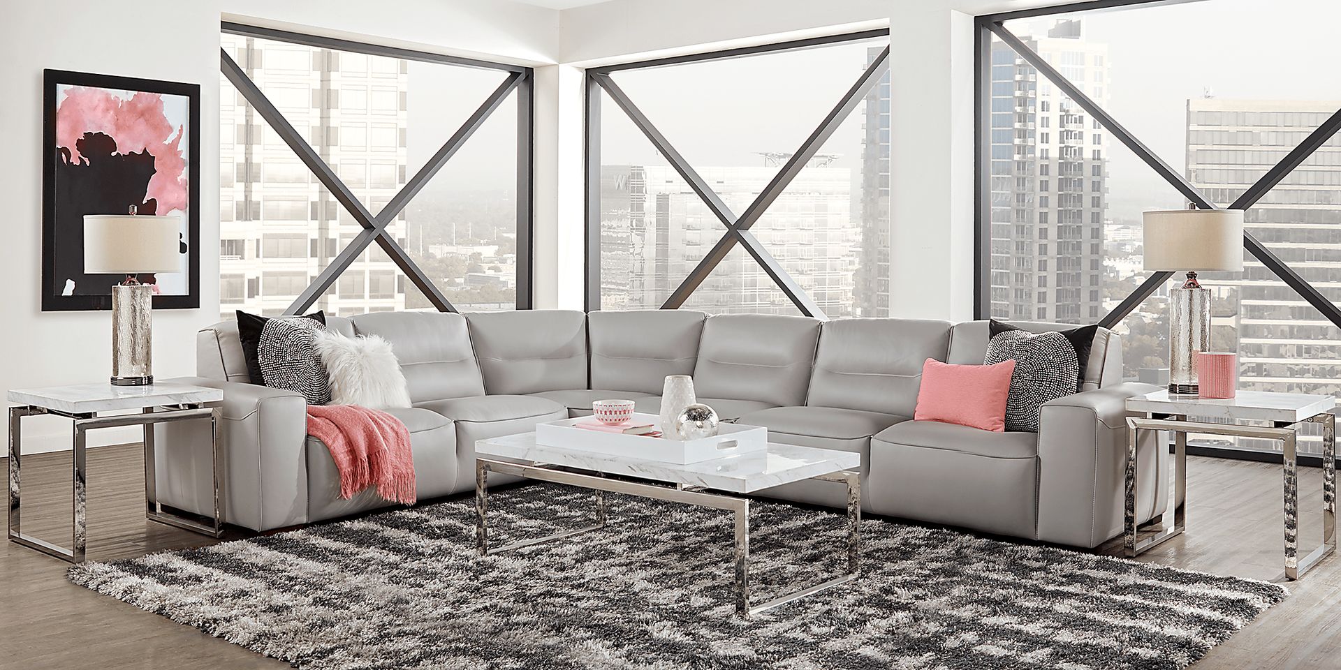 Bartello Gray 4 Pc Leather Sectional - Image 2