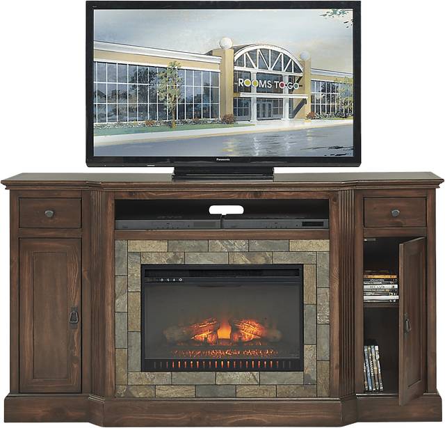 Bartlett II Cherry 2 Pc 71 in. Console with Electric Fireplace - Thumbnail - Image 1