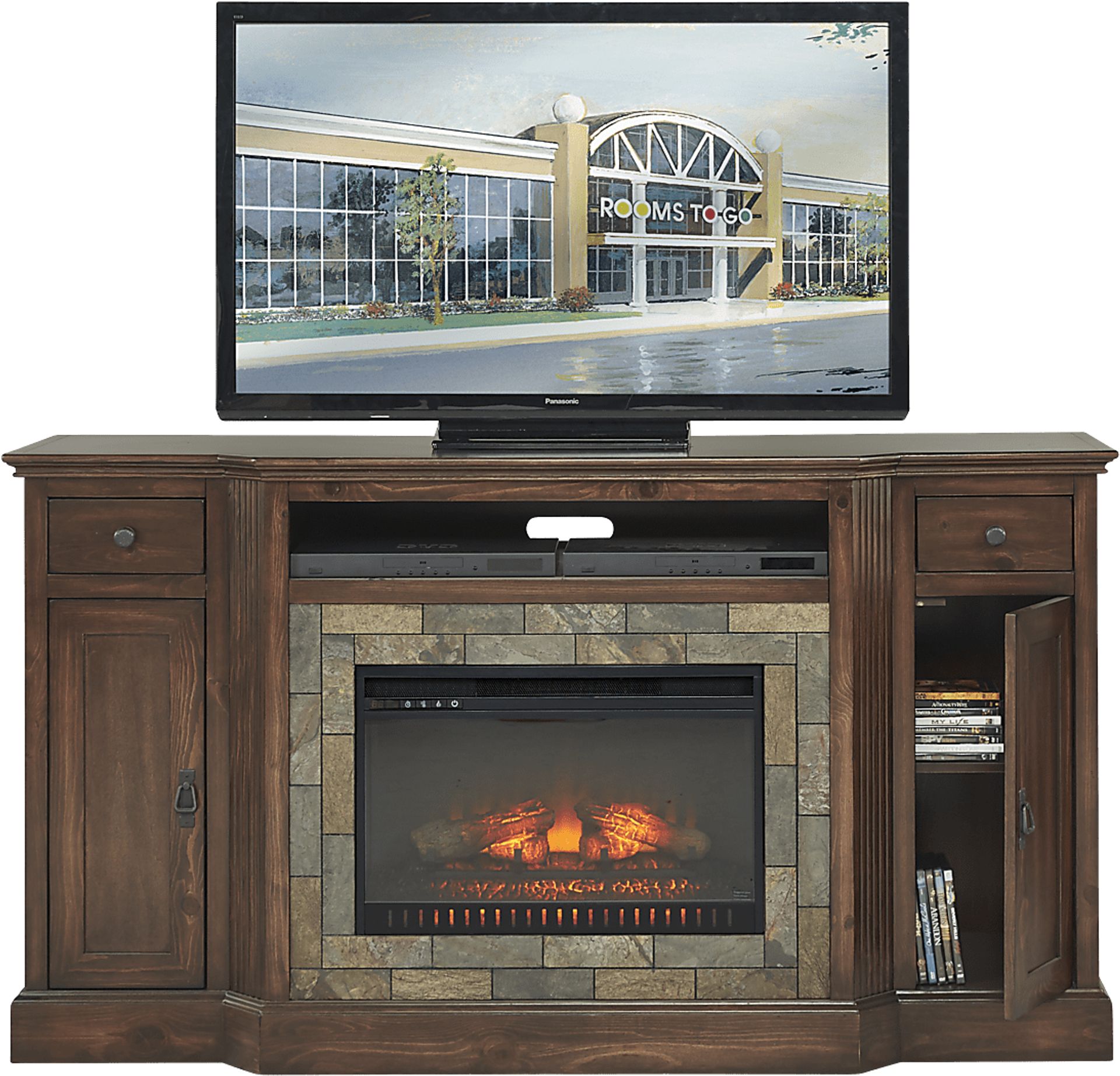 Bartlett II Cherry 2 Pc 71 in. Console with Electric Fireplace - Image 1
