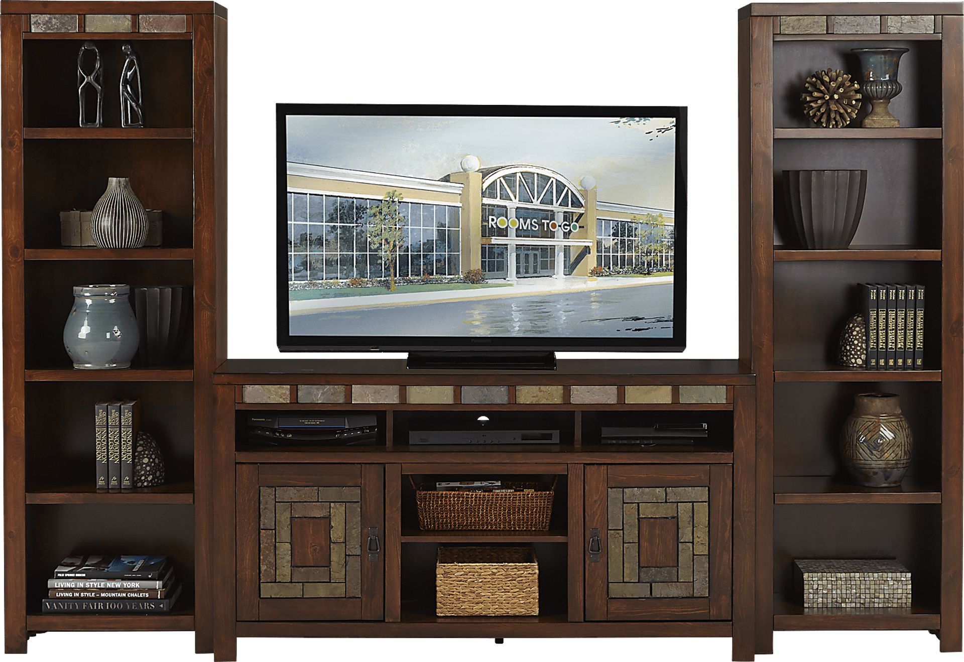 Bartlett II Dark Cherry Wood 3 Pc Wall Unit With 60 in. Console