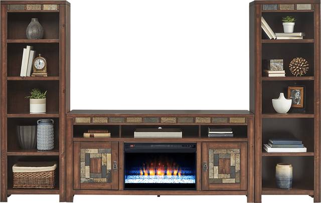 Bartlett II Cherry 4 Pc Wall Unit with 67 in. Console and Electric Fireplace - Thumbnail - Image 2