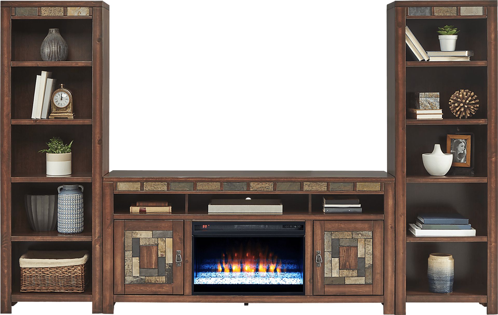 Bartlett II Cherry 4 Pc Wall Unit with 67 in. Console and Electric Fireplace - Image 2