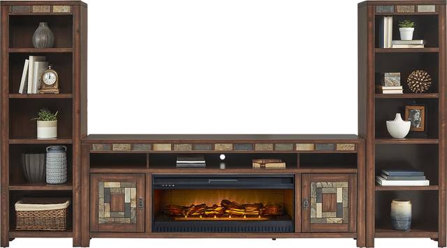 Bartlett II Cherry 4 Pc Wall Unit with 83 in. Console and Electric Log Fireplace - Thumbnail - Image 2