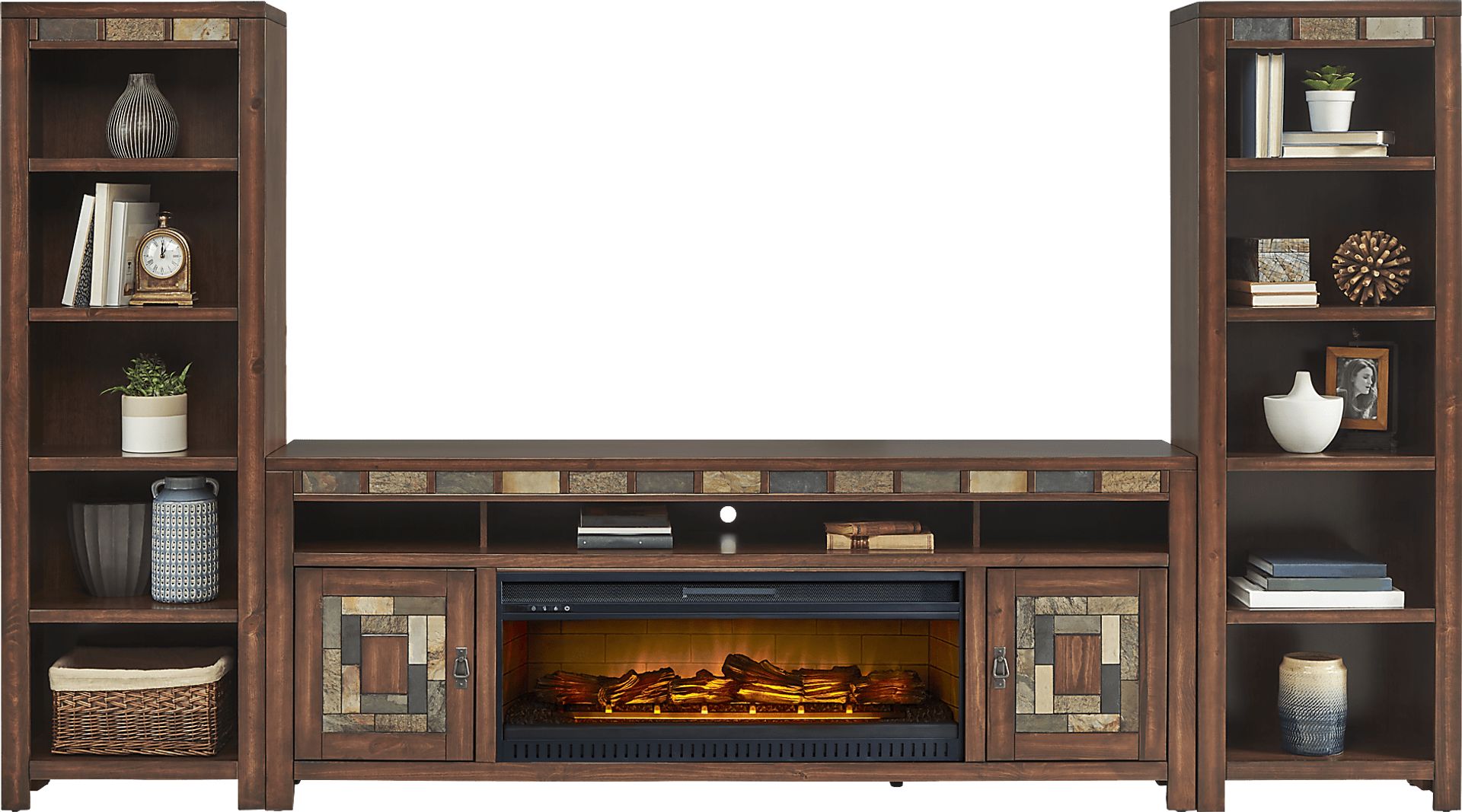 Bartlett II Cherry 4 Pc Wall Unit with 83 in. Console and Electric Log Fireplace - Image 2