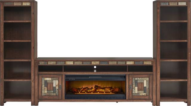 Bartlett II Cherry 4 Pc Wall Unit with 83 in. Console and Electric Log Fireplace - Thumbnail - Image 1