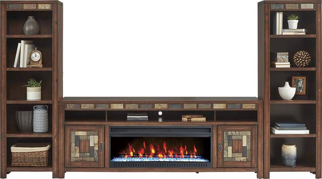 Bartlett II Cherry 4 Pc Wall Unit with 83 in. Console and Electric Log Fireplace - Thumbnail - Image 2