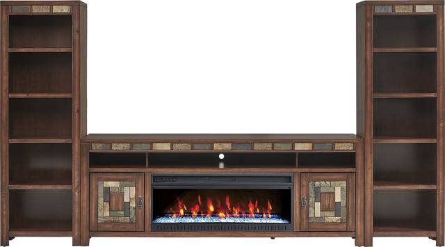 Bartlett II Cherry 4 Pc Wall Unit with 83 in. Console and Electric Log Fireplace - Thumbnail - Image 1