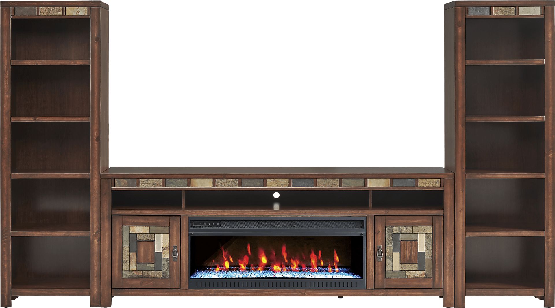 Bartlett II Cherry 4 Pc Wall Unit with 83 in. Console and Electric Log Fireplace - Image 1