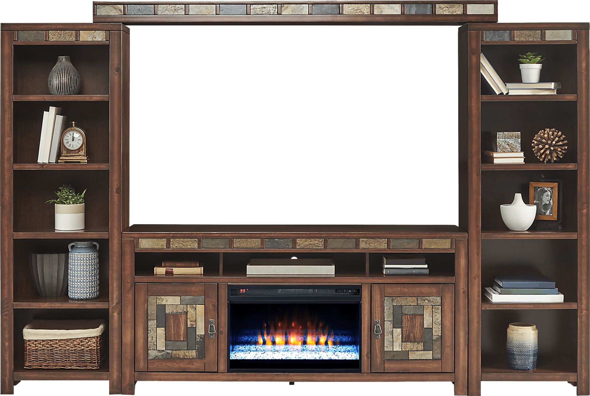 Bartlett II Cherry 5 Pc Wall Unit with 67 in. Console and Electric Fireplace - Image 2