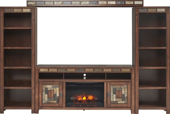 Bartlett II Cherry 5 Pc Wall Unit with 67 in. Console and Electric Log Fireplace