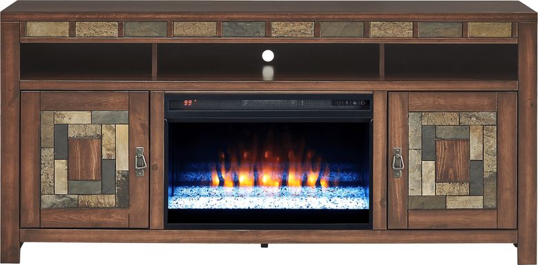 Bartlett II Cherry 67 in. Console with Electric Fireplace