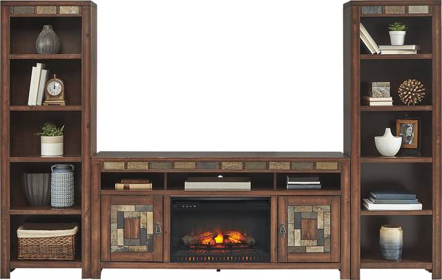 Bartlett II Cherry 67 in. Console with Electric Log Fireplace - Thumbnail - Image 1
