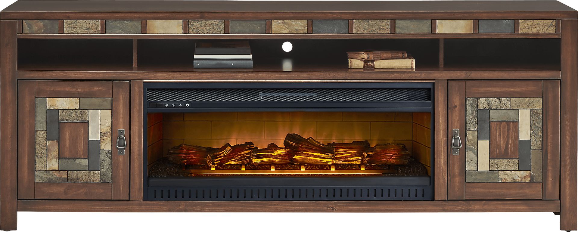 Bartlett II Cherry 83 in. Console with Electric Log Fireplace - Image 2