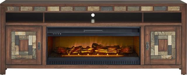 Bartlett II Cherry 83 in. Console with Electric Log Fireplace - Thumbnail - Image 1