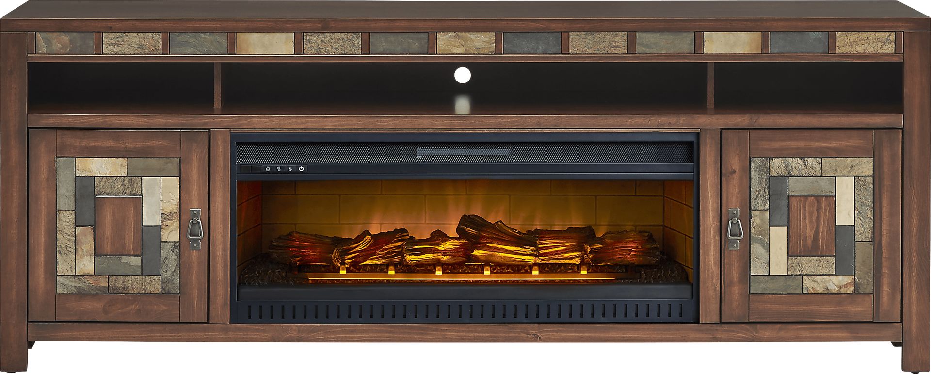 Bartlett II Cherry 83 in. Console with Electric Log Fireplace - Image 1