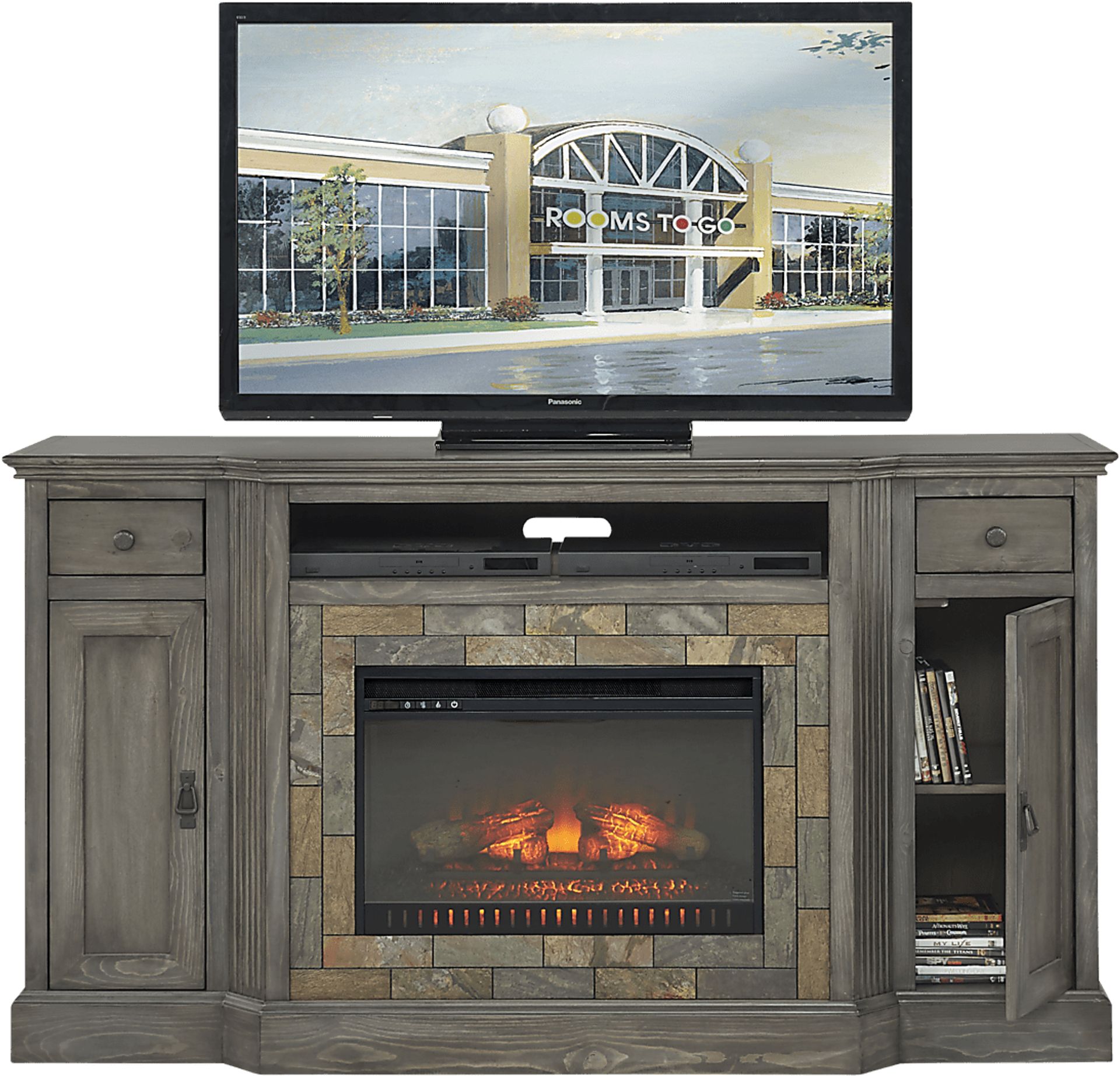 Tv stand with fireplace rooms to go discount