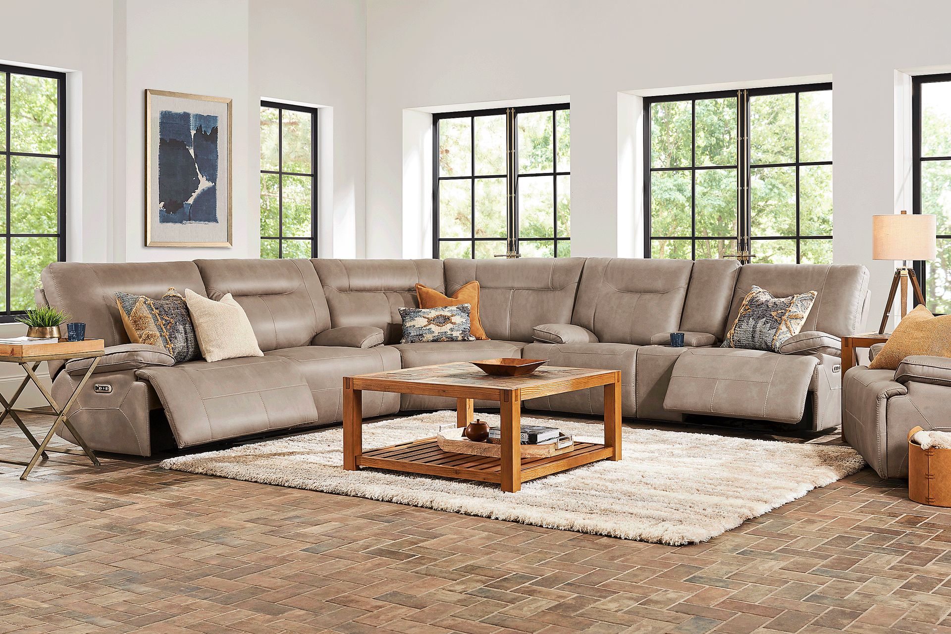 Barton Taupe 3 Pc Dual Power Reclining Sectional - Image 2