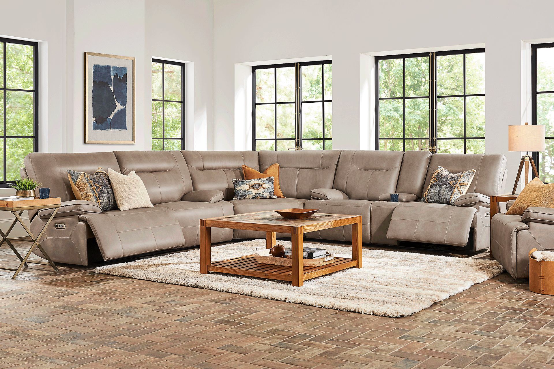 Barton Taupe Beige Woven 3 Pc Dual Power Reclining Sectional | Rooms to Go