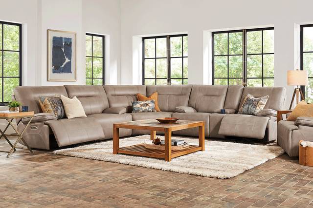 Barton Taupe 7 Pc Dual Power Reclining Sectional Living Room - Thumbnail - Image 1