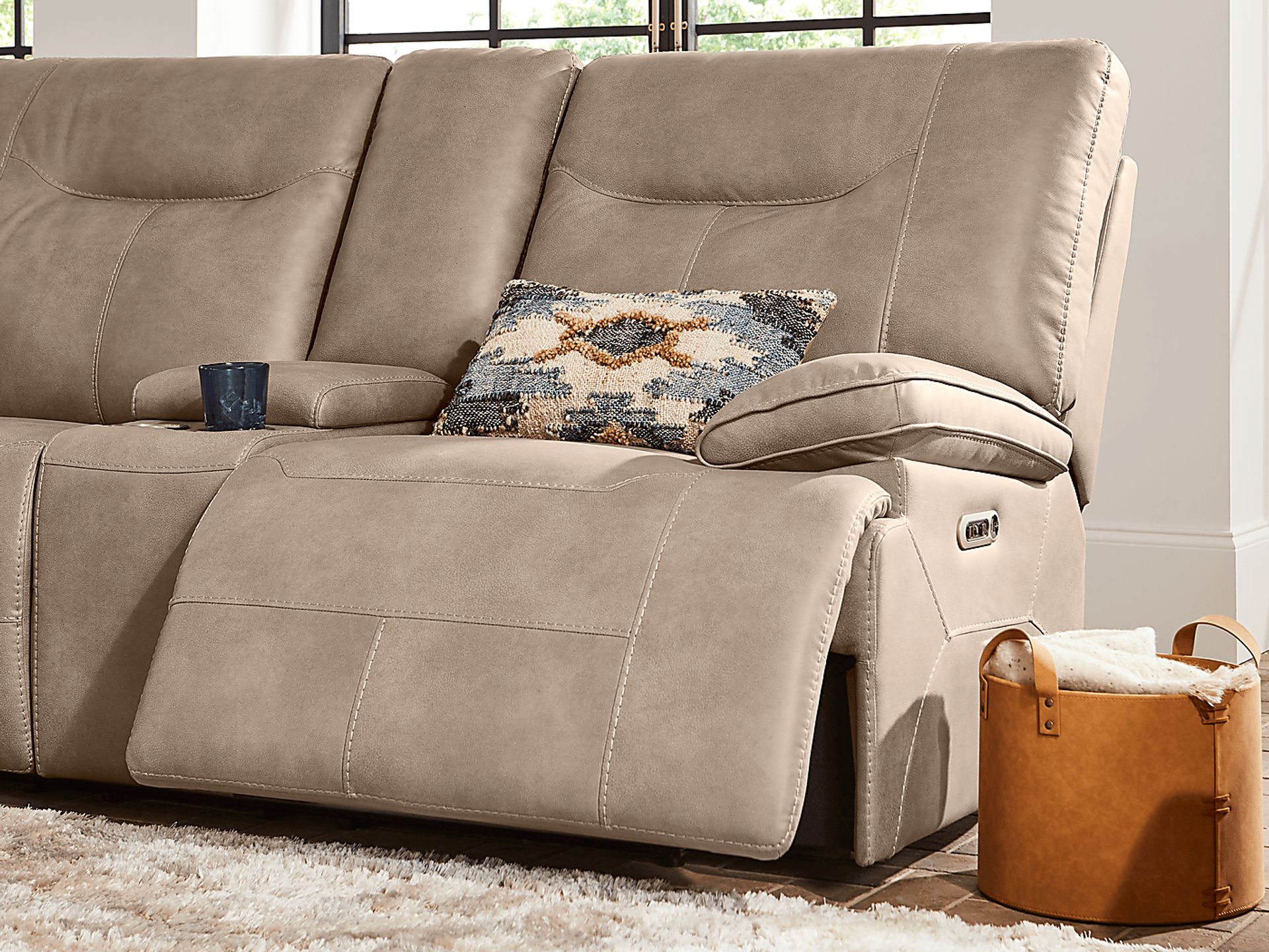 Barton Taupe Dual Power Reclining Console Loveseat - Image 5